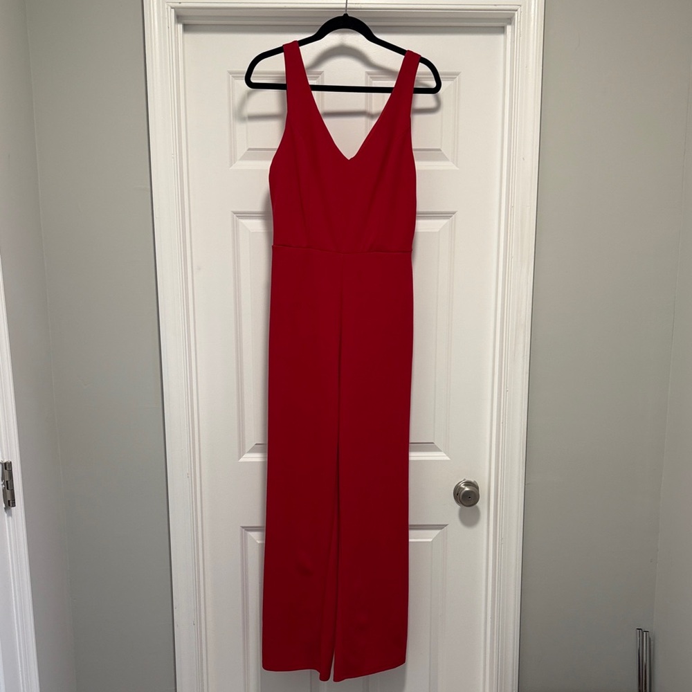 Red V-Neck Wide Leg Jumpsuit size M